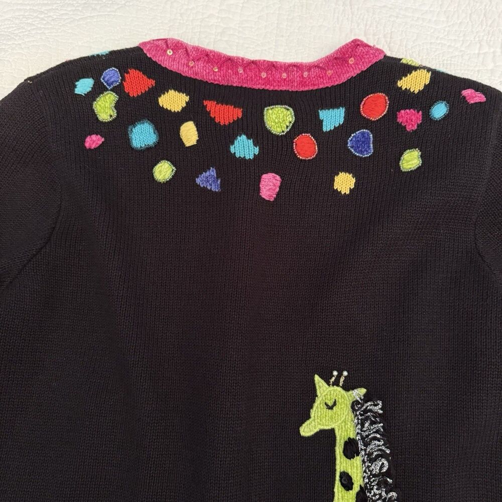 Vintage BEREK Giraffe Cardigan Sweater Women Size S Multi Stretch Knit Beaded - Picture 7 of 7
